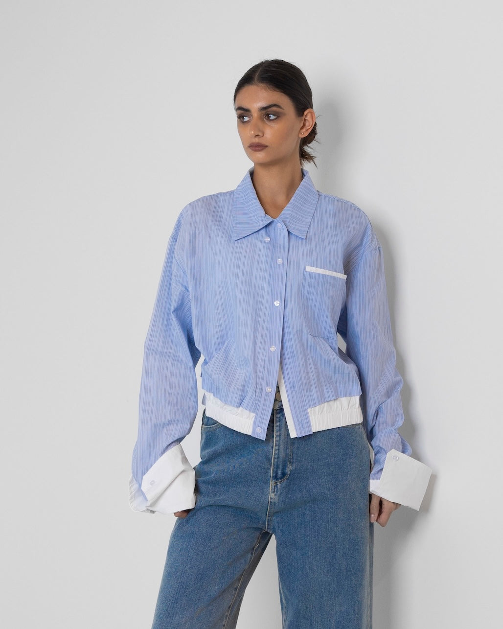 Cropped Bomber-like Striped Blue Shirt