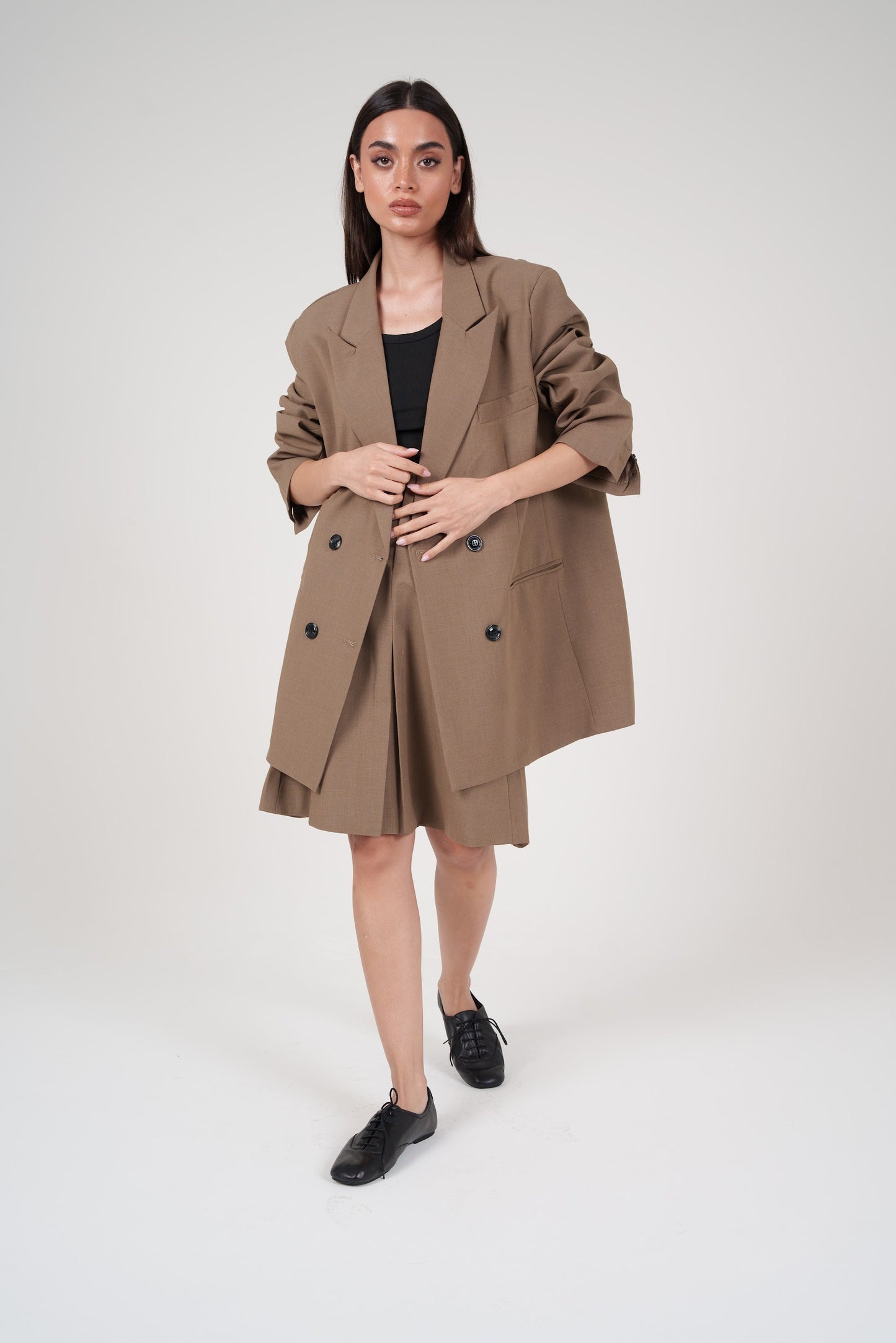 Camel Skirt & Oversized Long Blazer Set