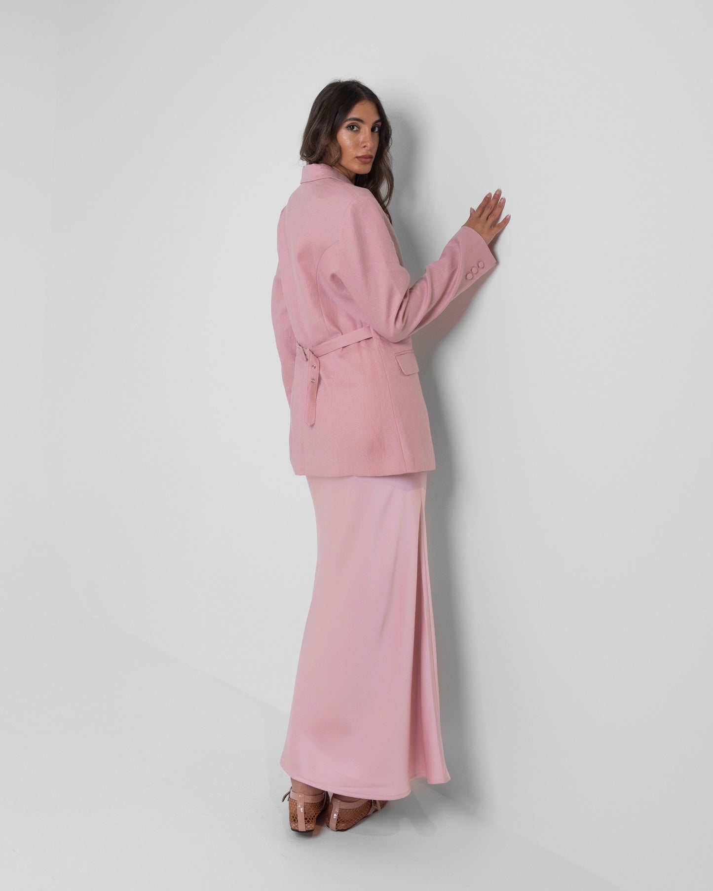 Pink Blazer & Silk Skirt Set