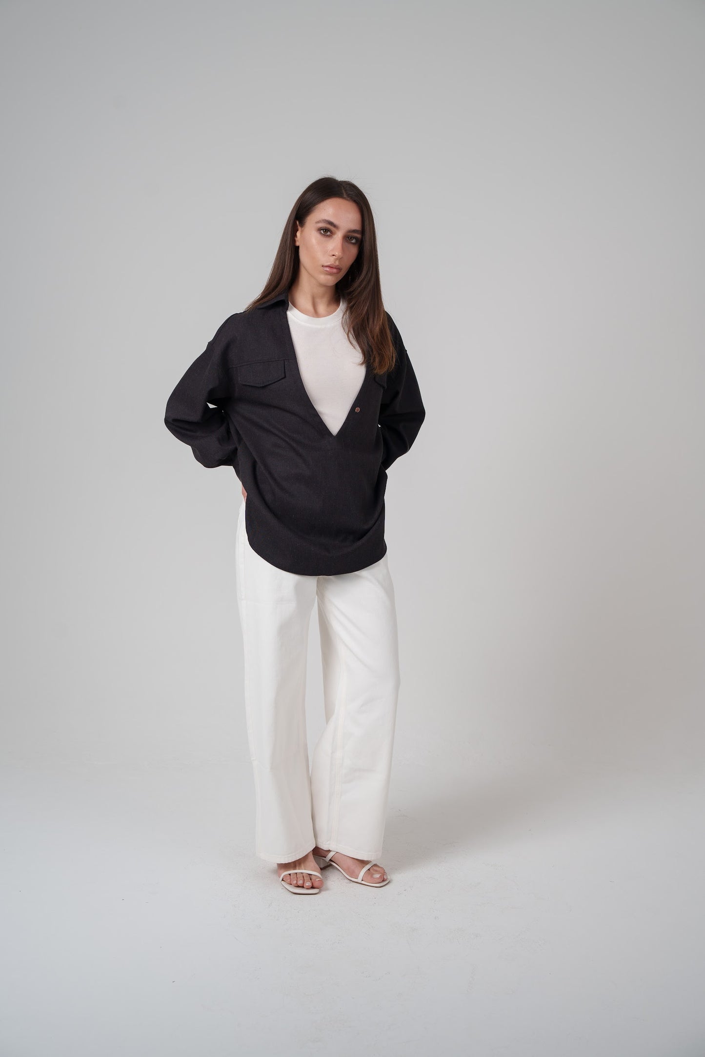 Open Neckline Shirt with Attached Top Beneath
