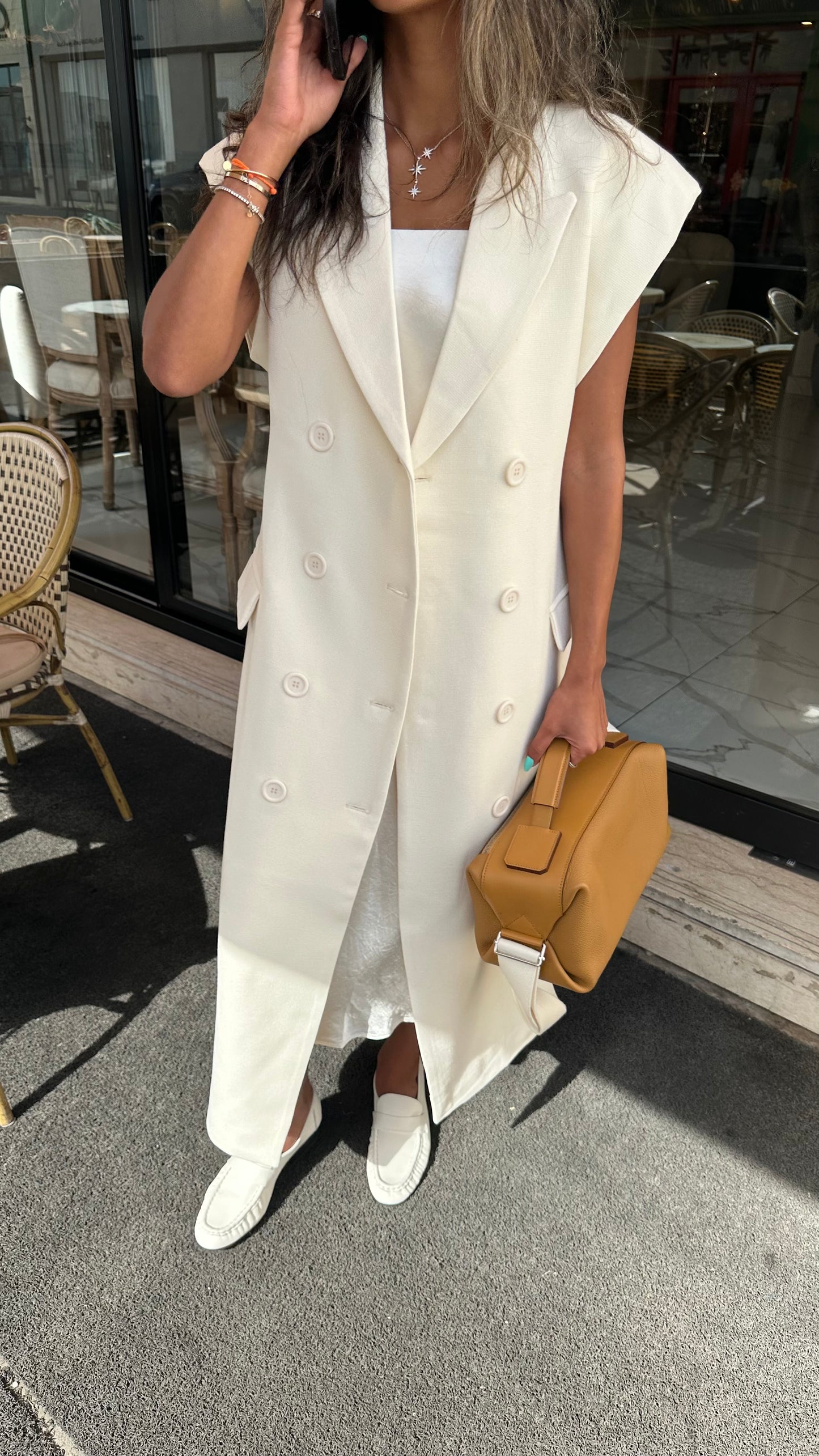 Maxi Oversized Vest (Camel & Cream)