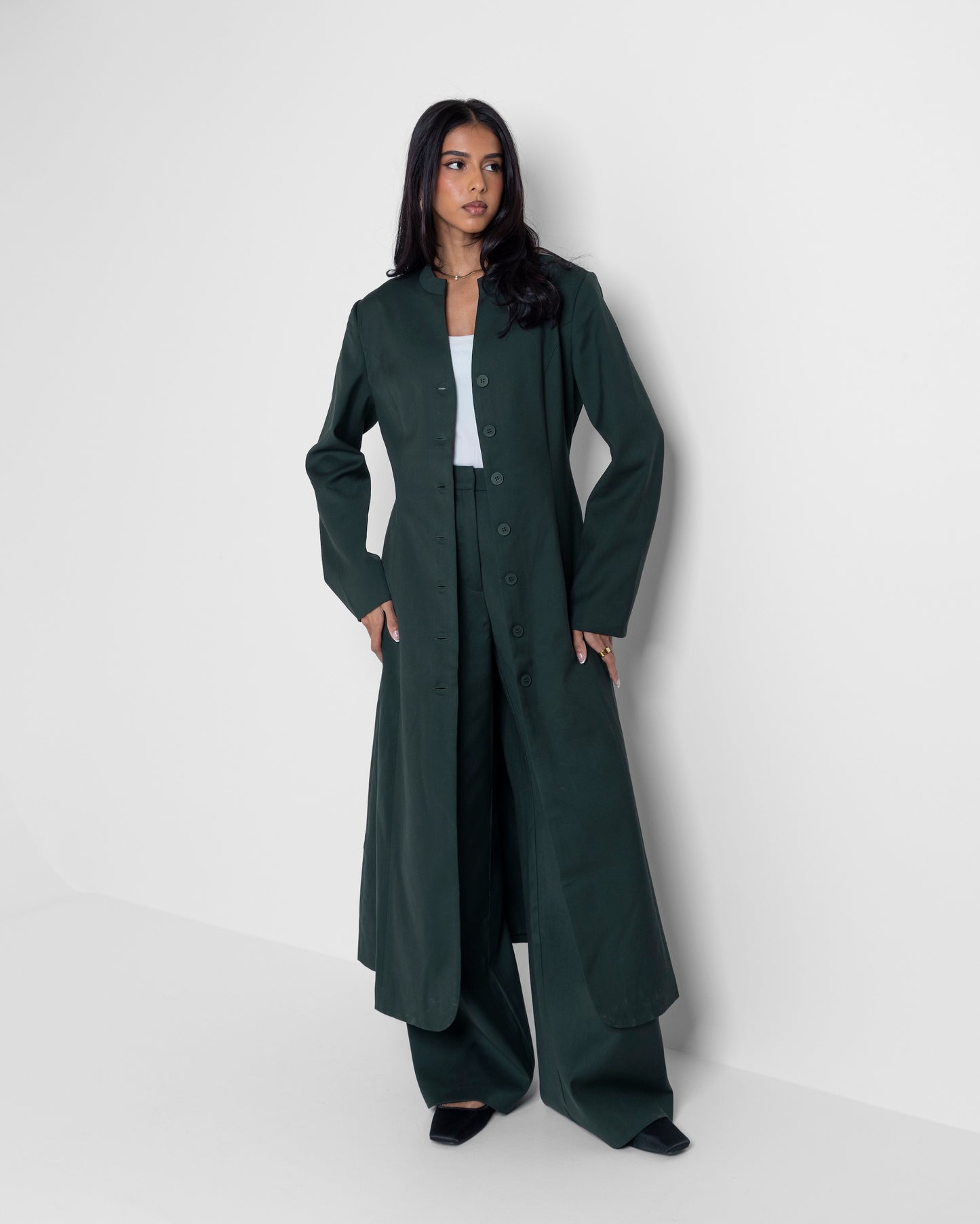 Dark Teal Long Jacket Set with Back Belt