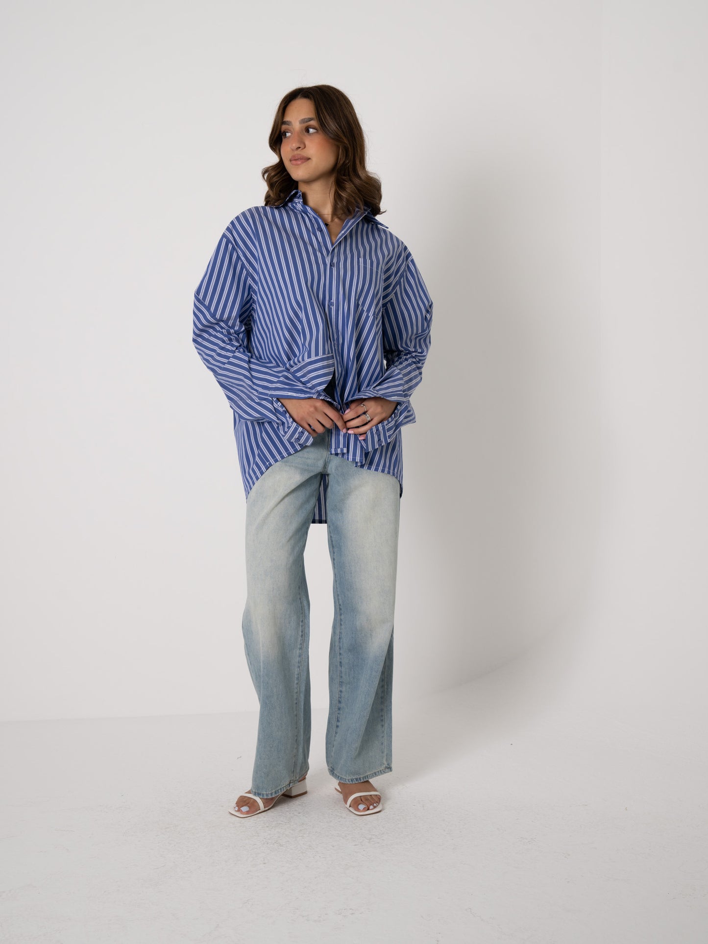 Blue Stripe Shirt with Side Fold