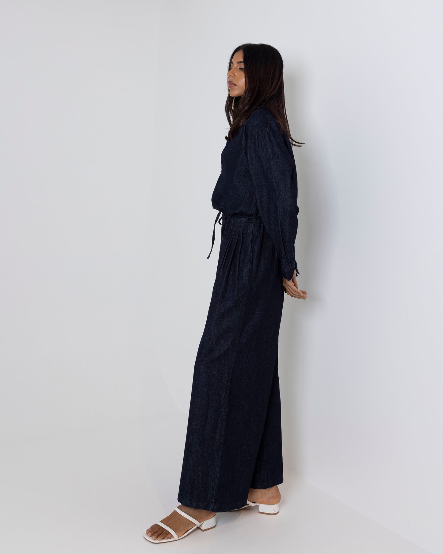 Dark Denim Wide Pant & Cropped Top Set