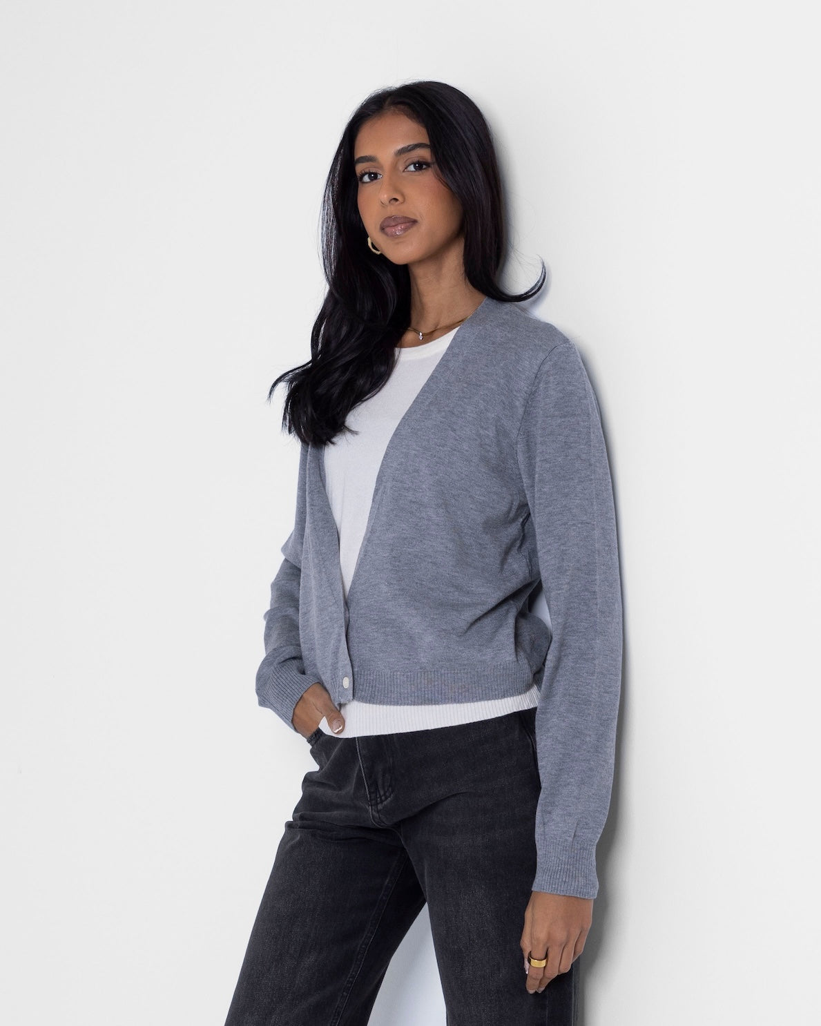 Grey Layered Knitted Cardigan Set