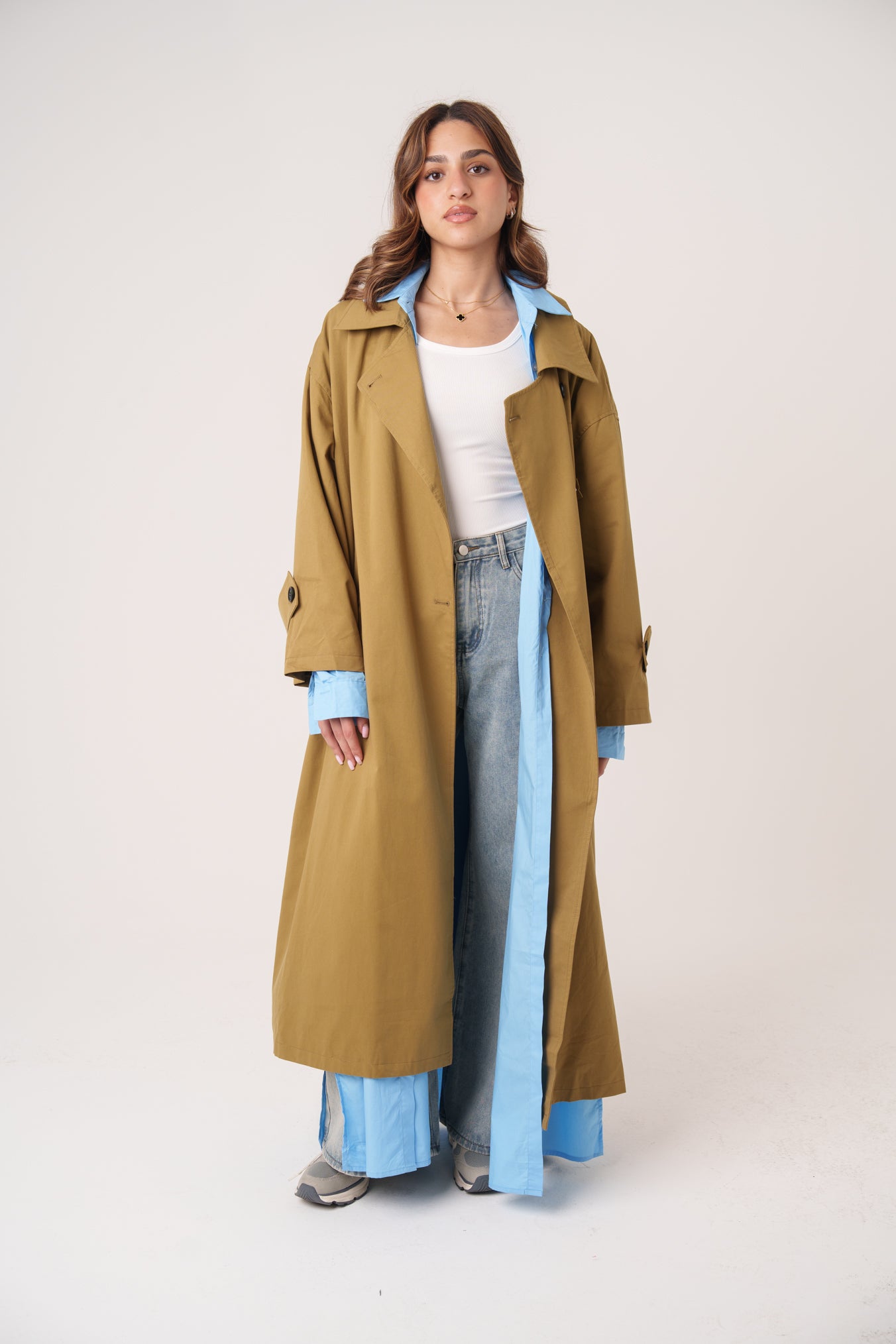 Long Poplin Blue Shirt with Slits