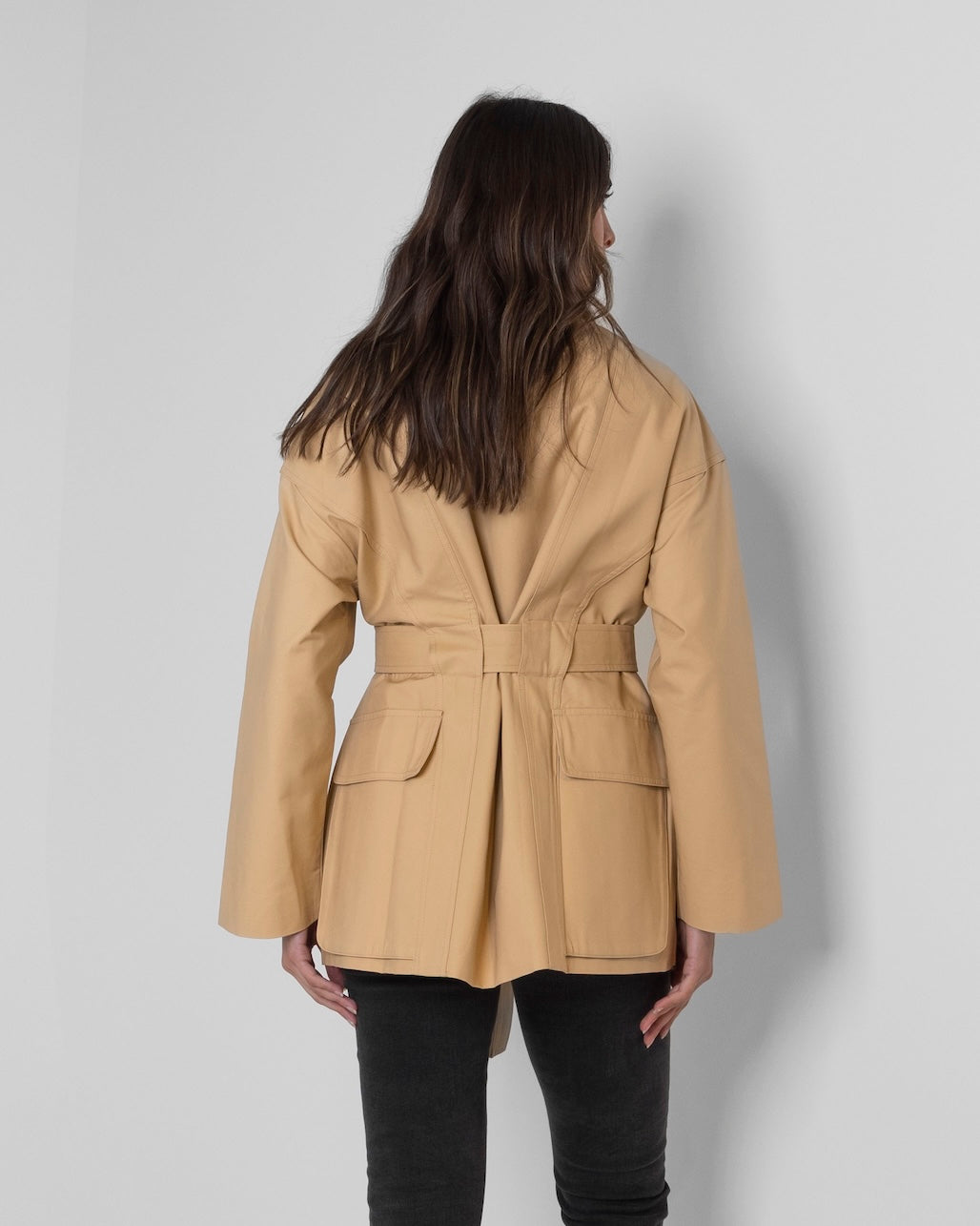 Beige Short Trench with Back Pockets