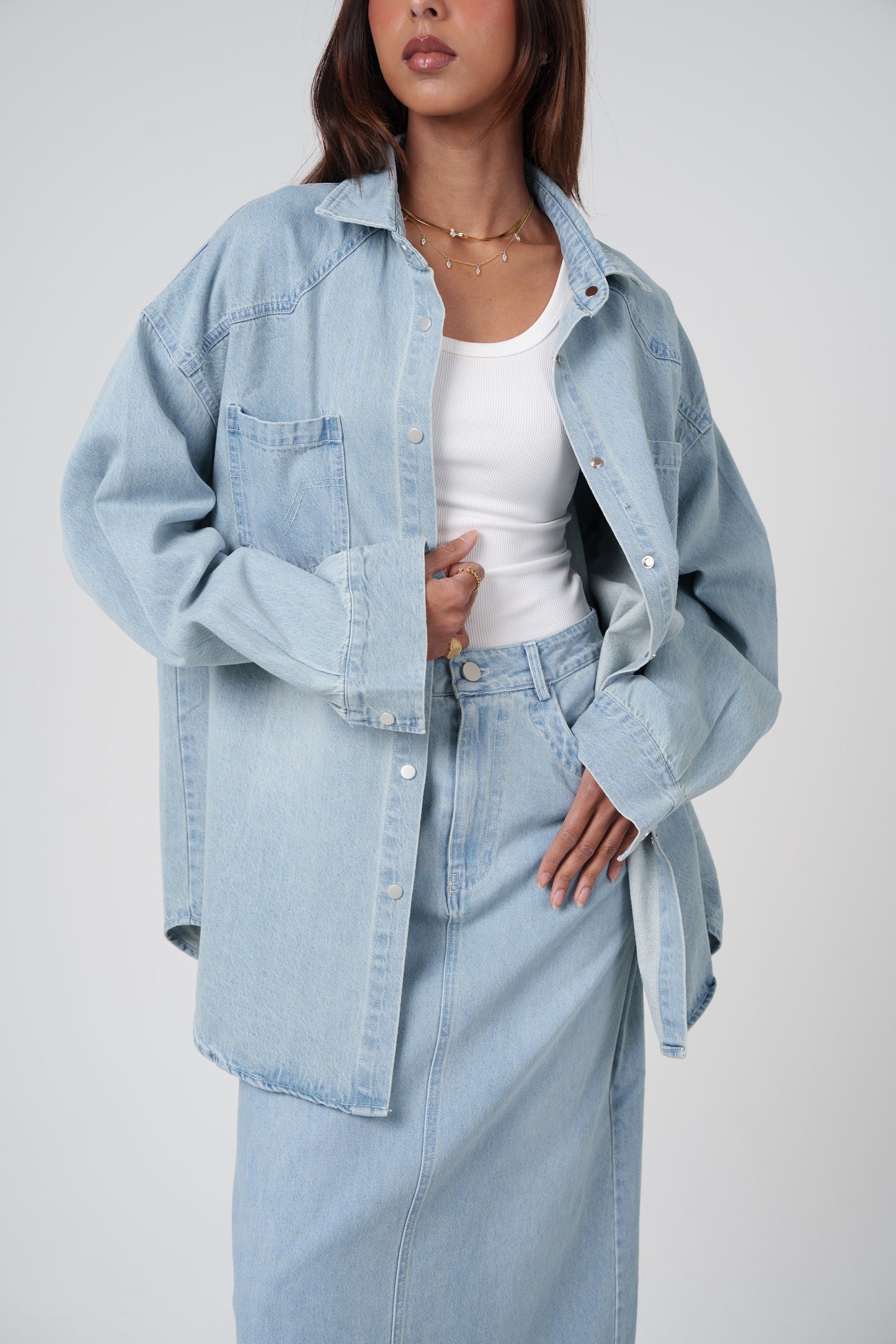 Denim Skirt & Shirt Set