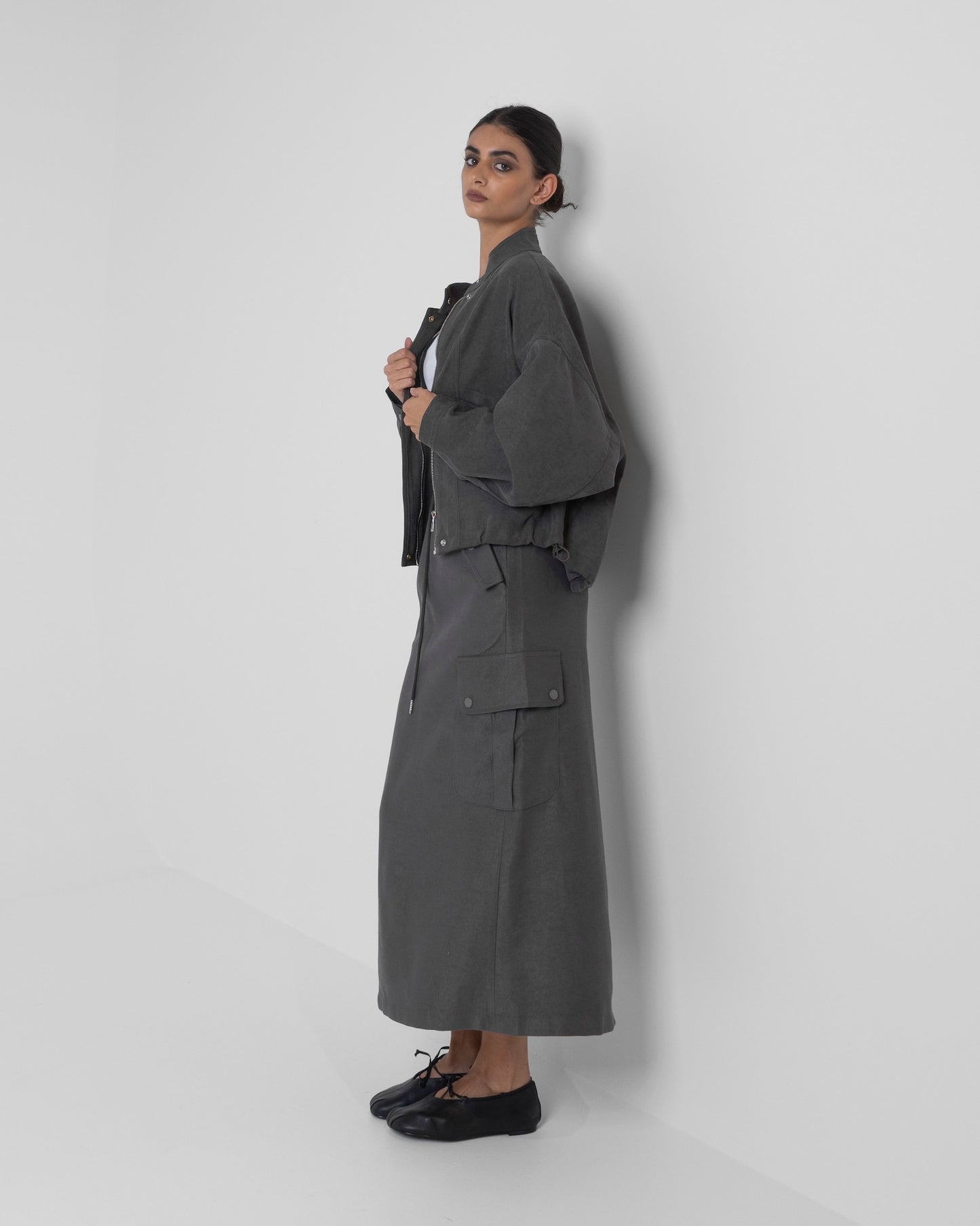 Grey Cargo Skirt Set