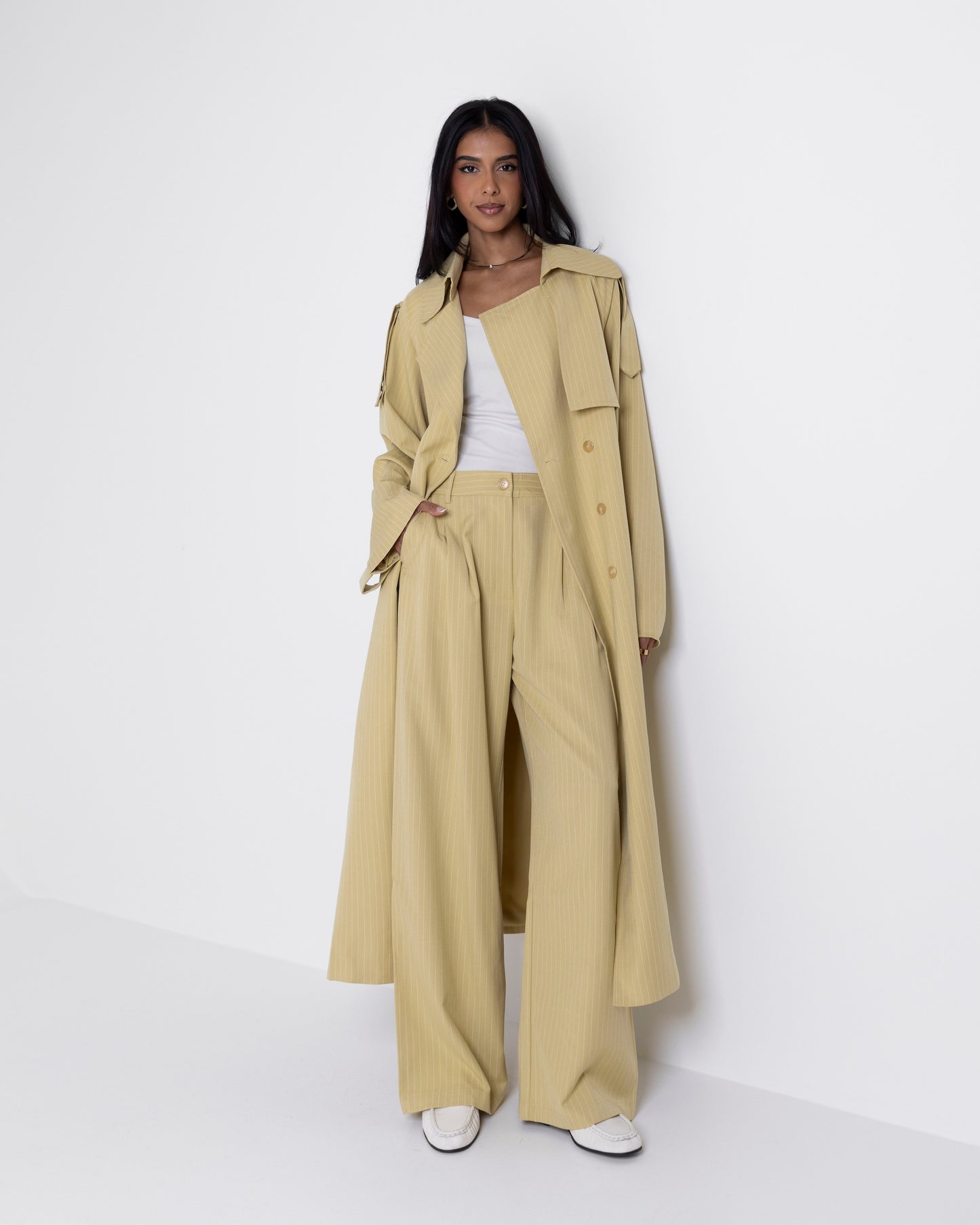 Yellow Striped Trench Set