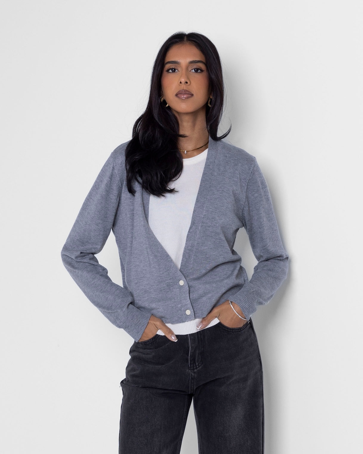 Grey Layered Knitted Cardigan Set