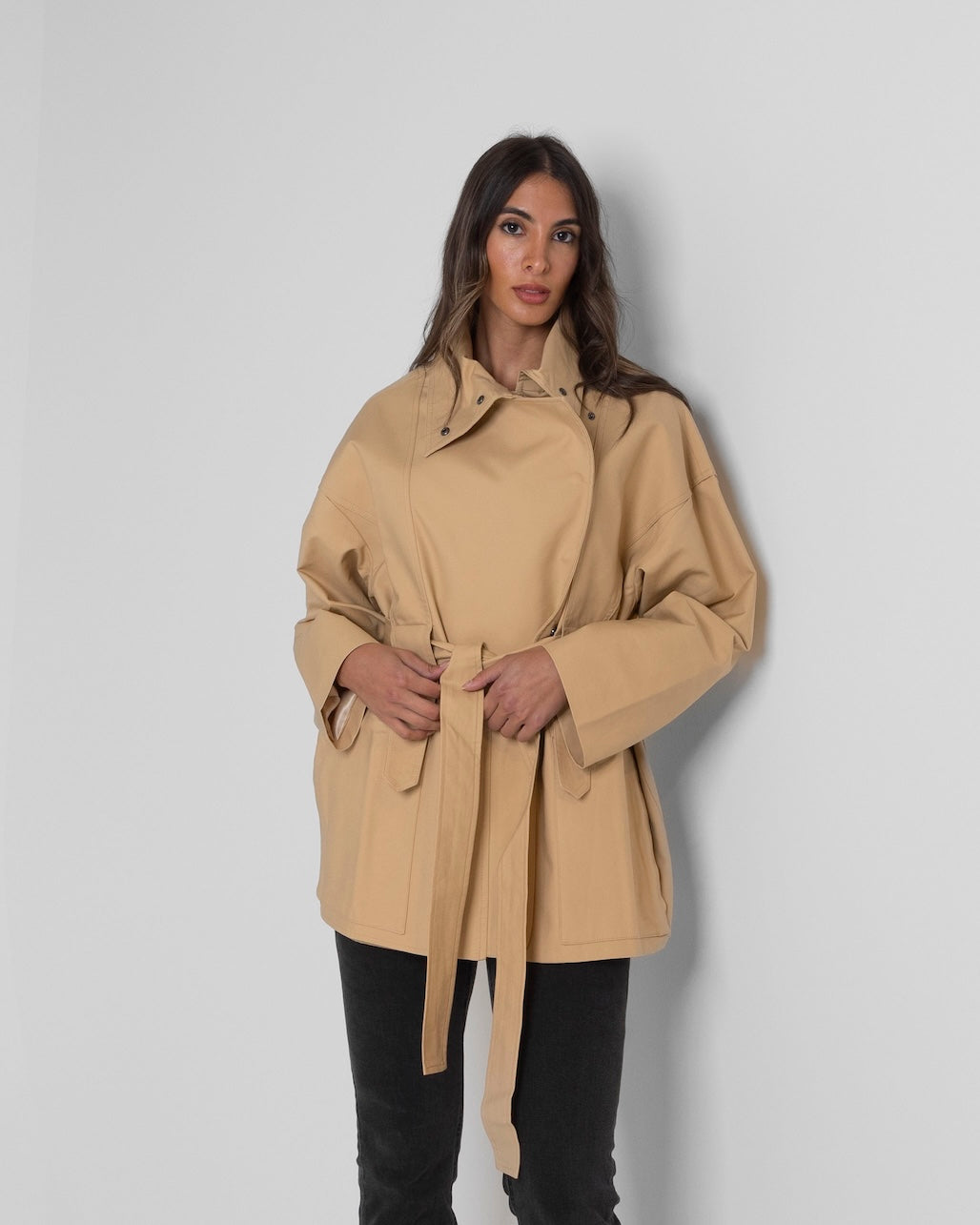 Beige Short Trench with Back Pockets