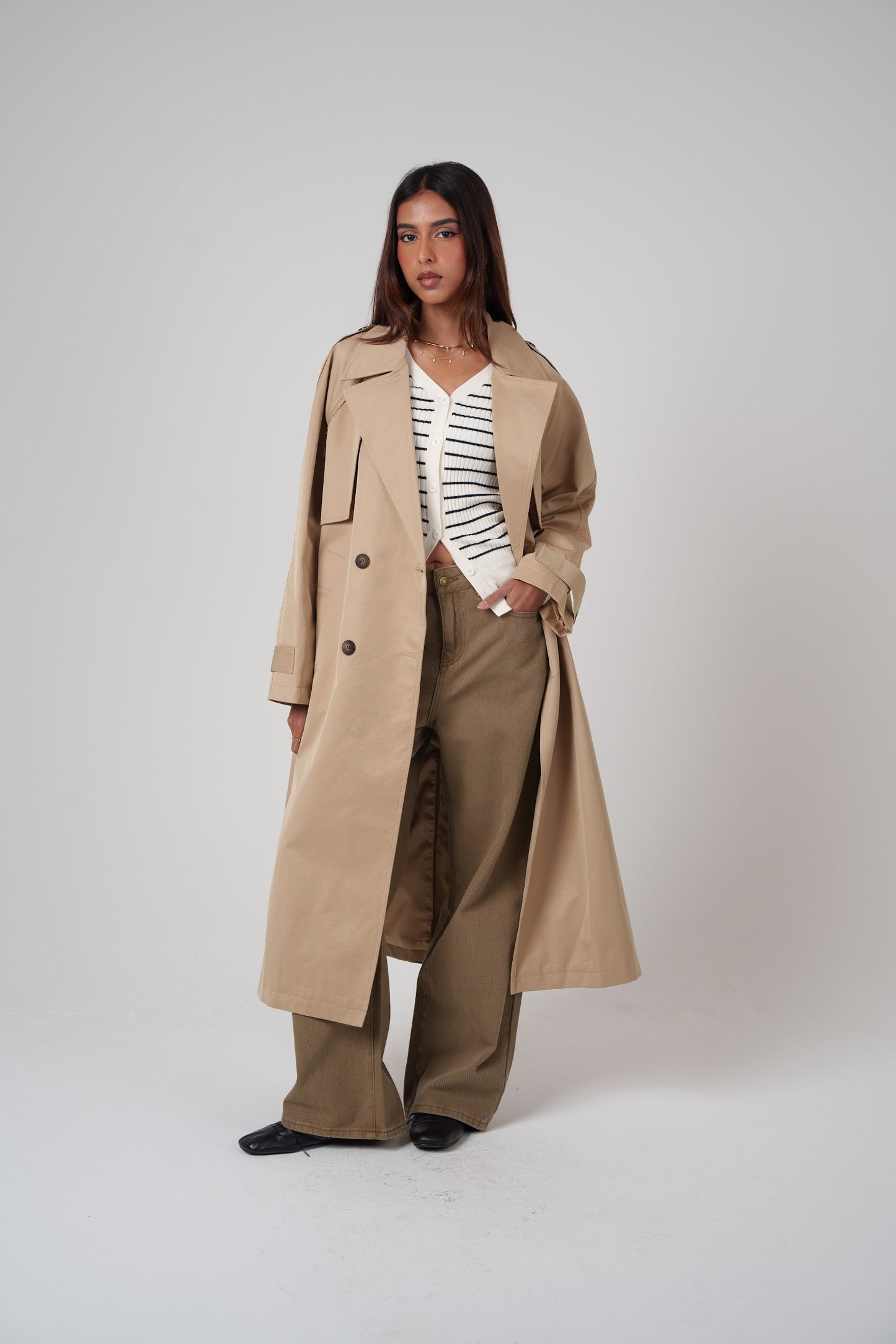 Beige Double Breasted Summer Trench