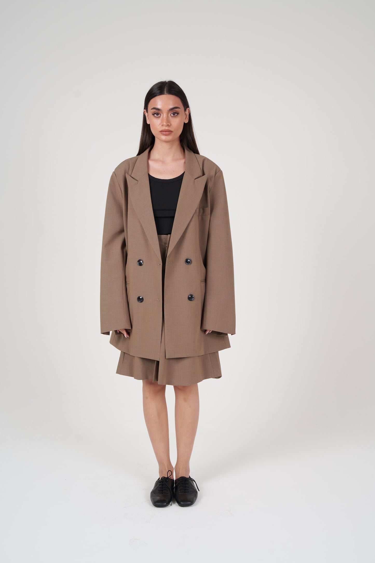 Camel Skirt & Oversized Long Blazer Set