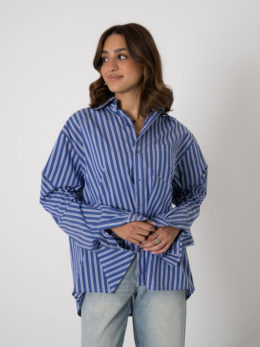Blue Stripe Shirt with Side Fold