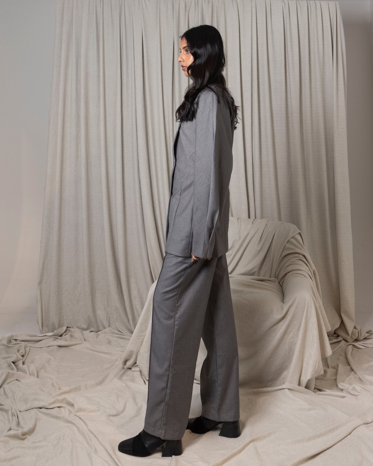 Balloon Sleeve Grey Blazer Set