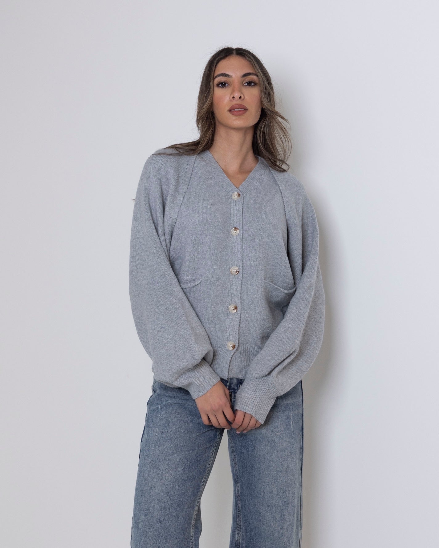 Grey Knit Cardigan Set