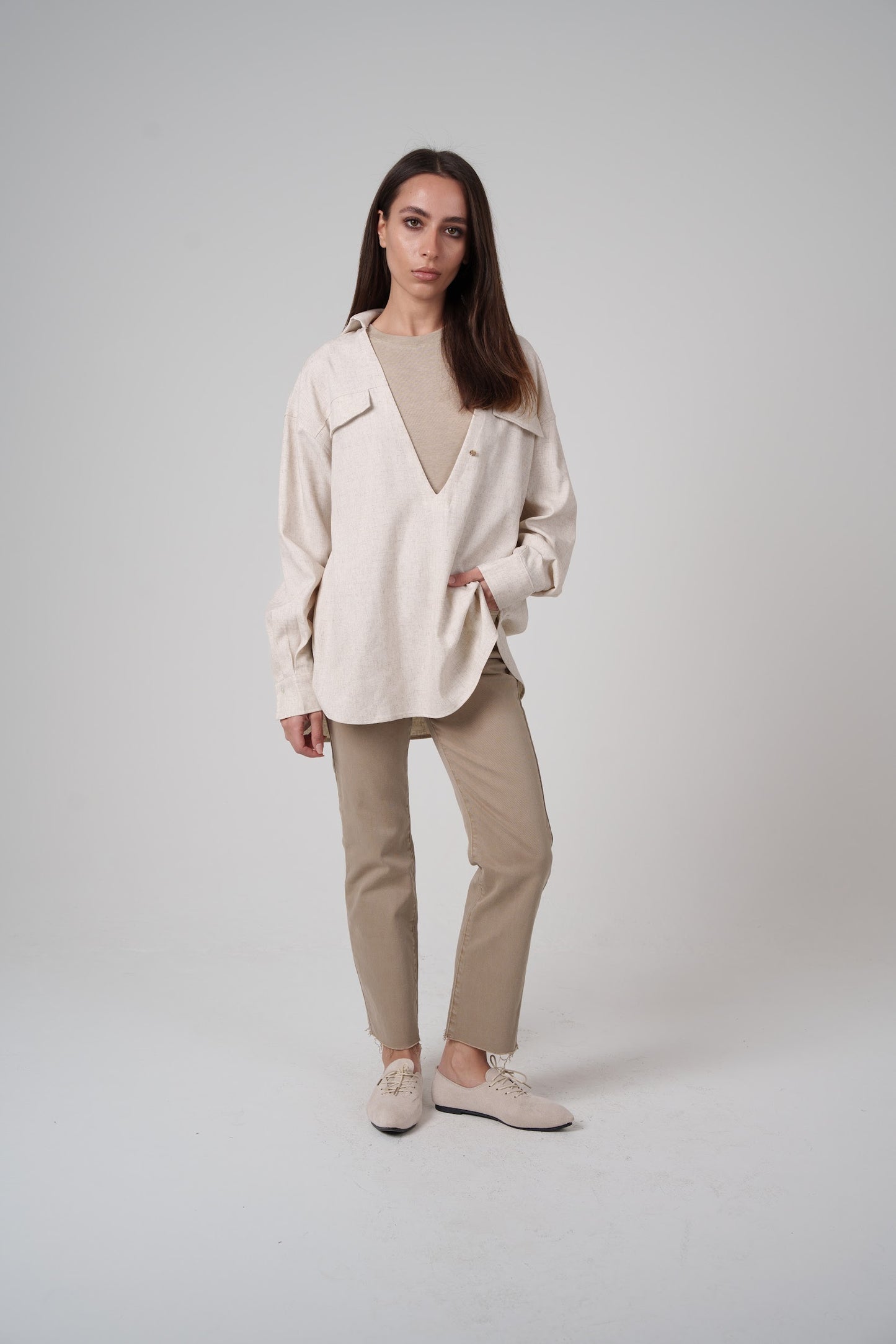 Open Neckline Shirt with Attached Top Beneath