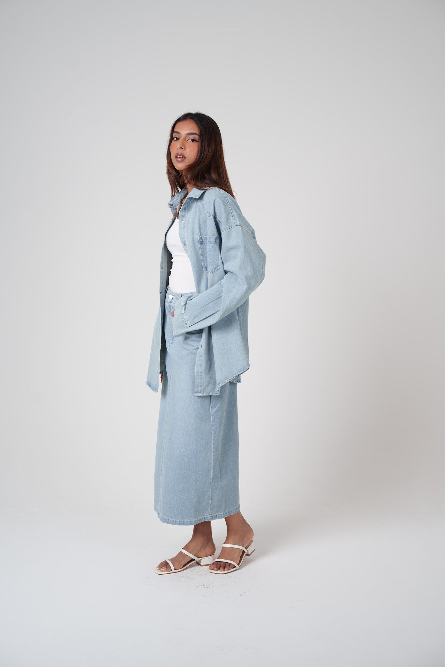 Denim Skirt & Shirt Set