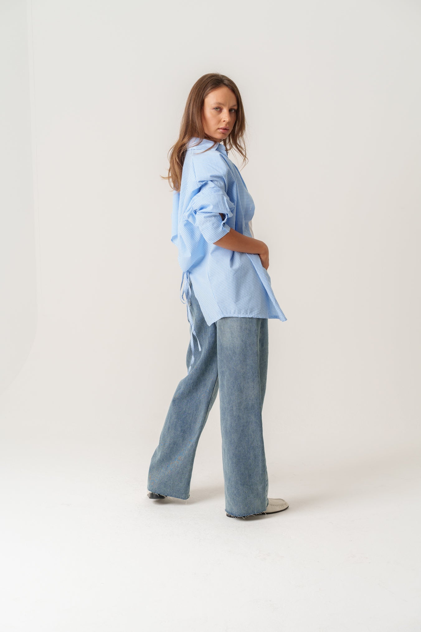 Plaid Padded Shirt with Open Back