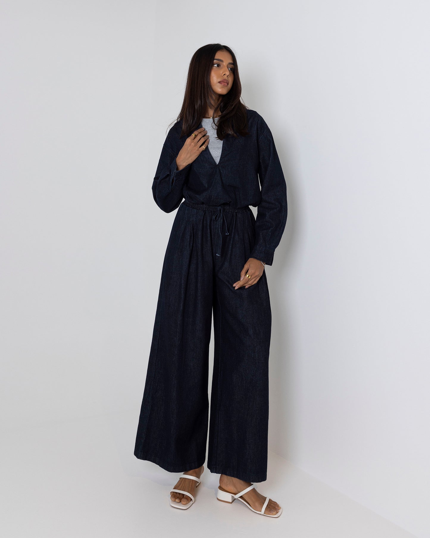 Dark Denim Wide Pant & Cropped Top Set
