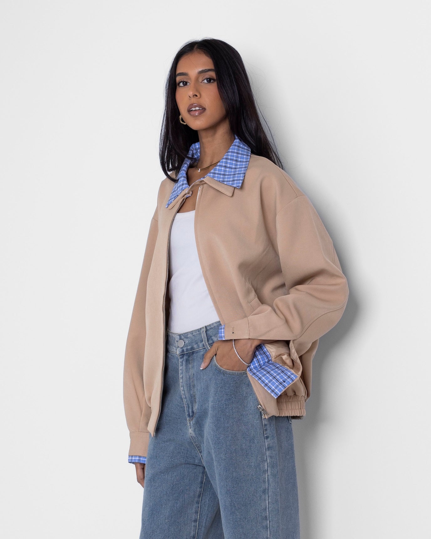 Jacket with Checked Trim