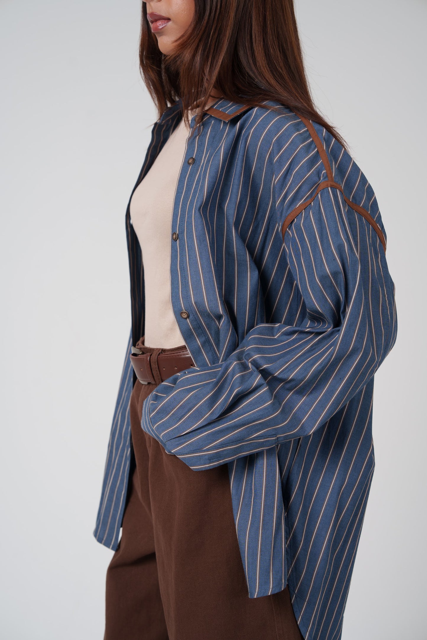 Brown & Navy Striped Collar Shirt