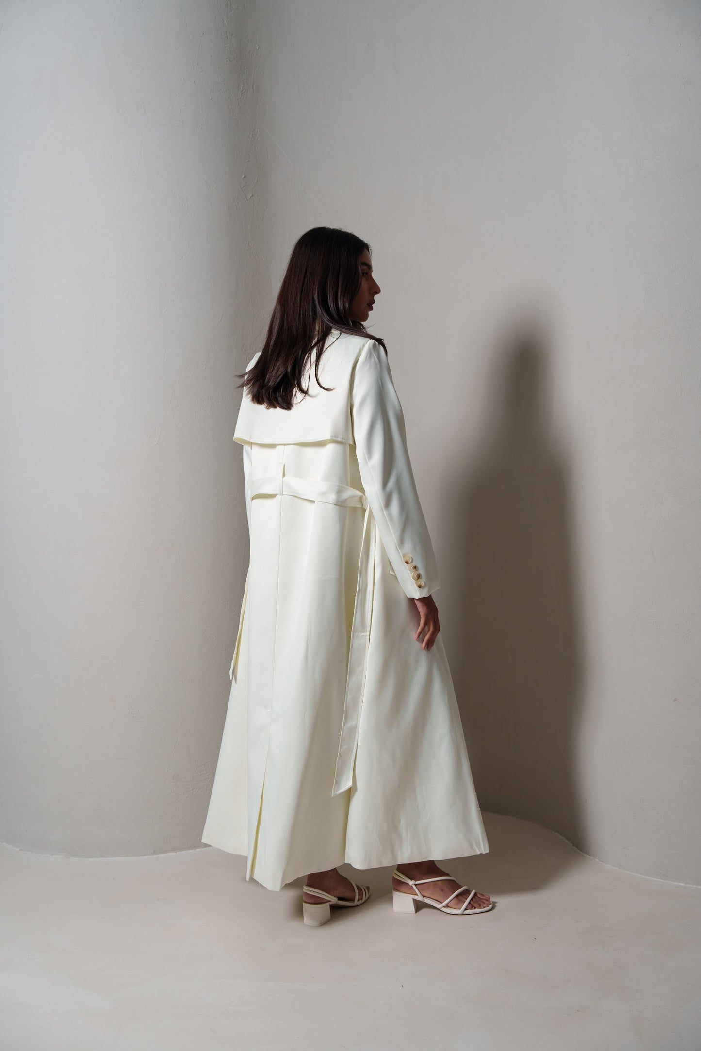 Crème Silk Long Blazer/Trench Set