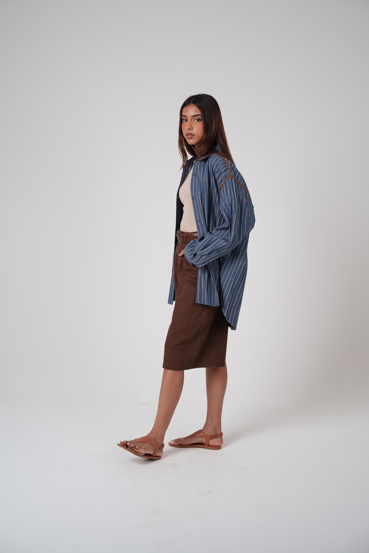 Brown & Navy Striped Collar Shirt