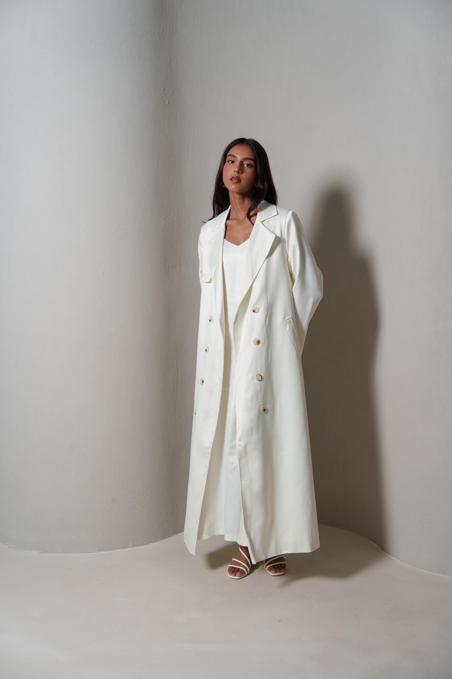 Crème Silk Long Blazer/Trench Set
