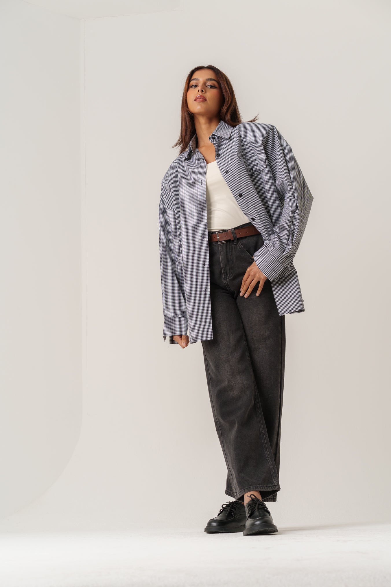 Plaid Padded Shirt with Open Back