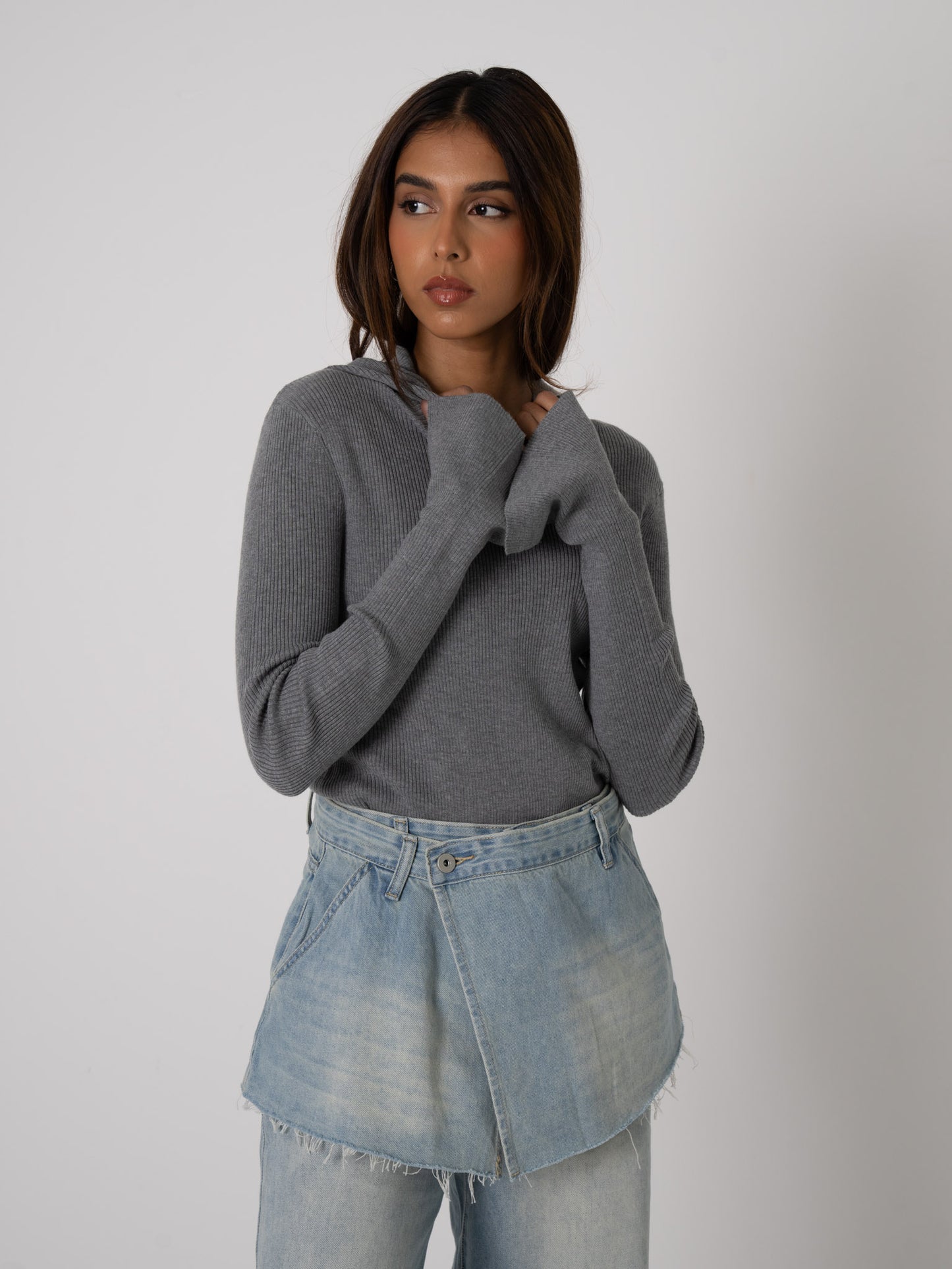 Hooded Ribbed Sweater