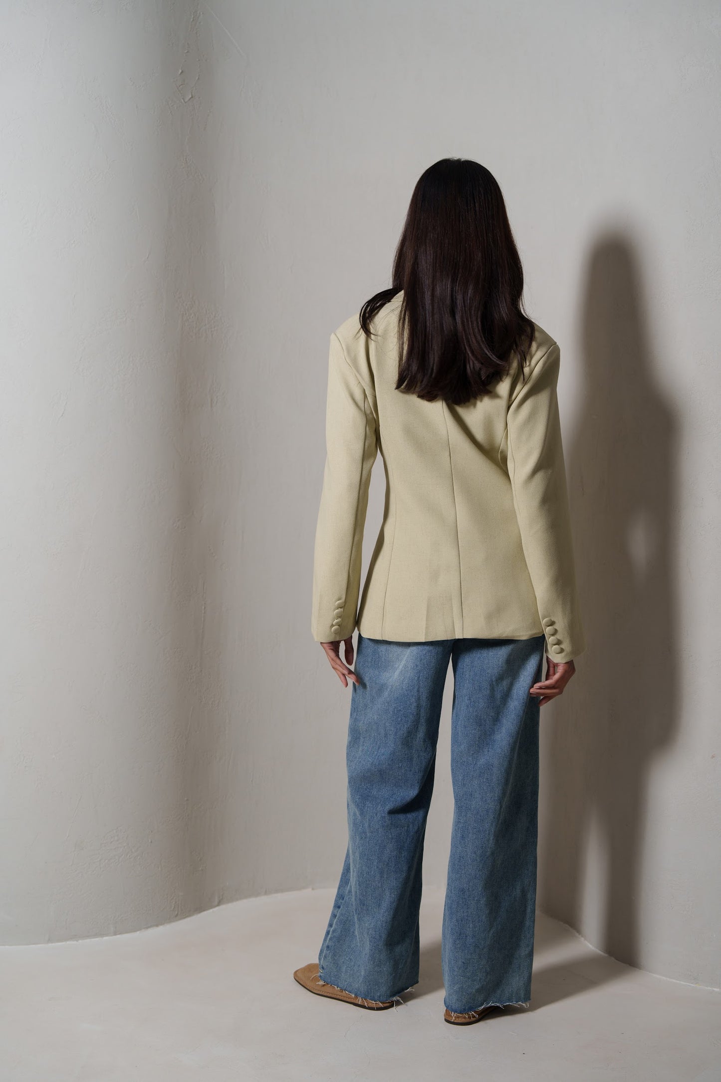 Beige Waisted Double Buttoned Blazer