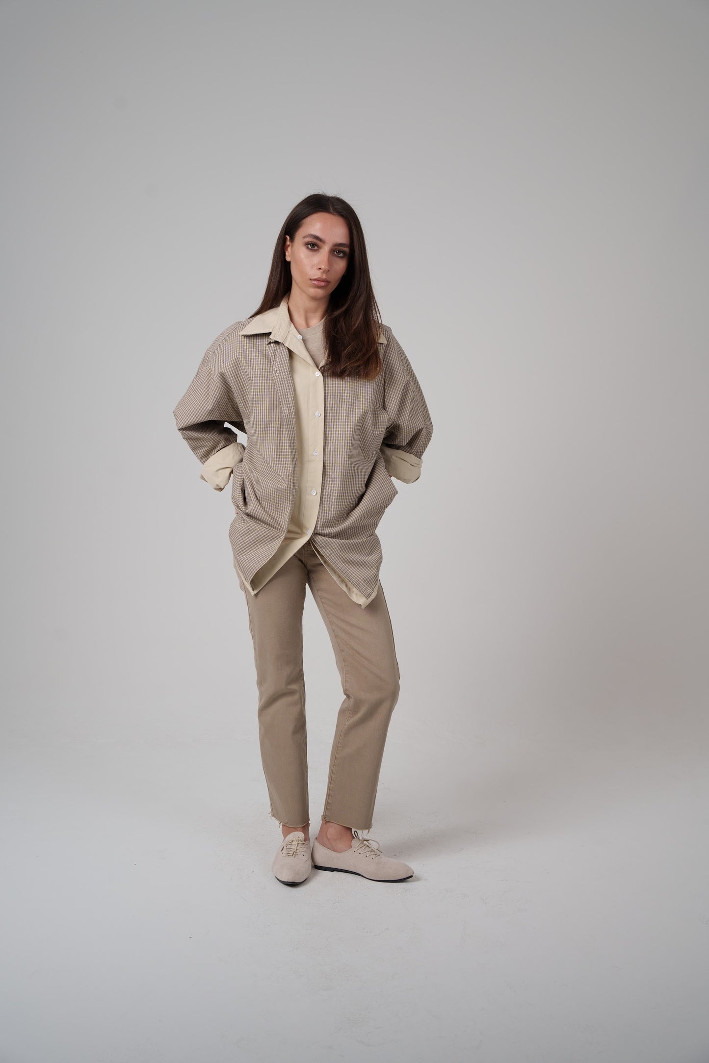 Beige Checked Double Shirt
