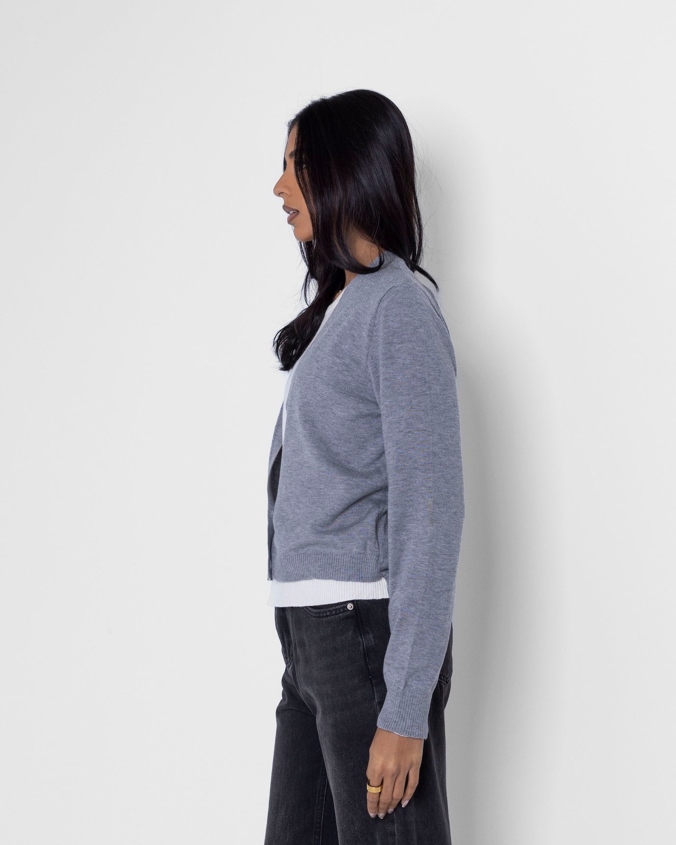 Grey Layered Knitted Cardigan Set