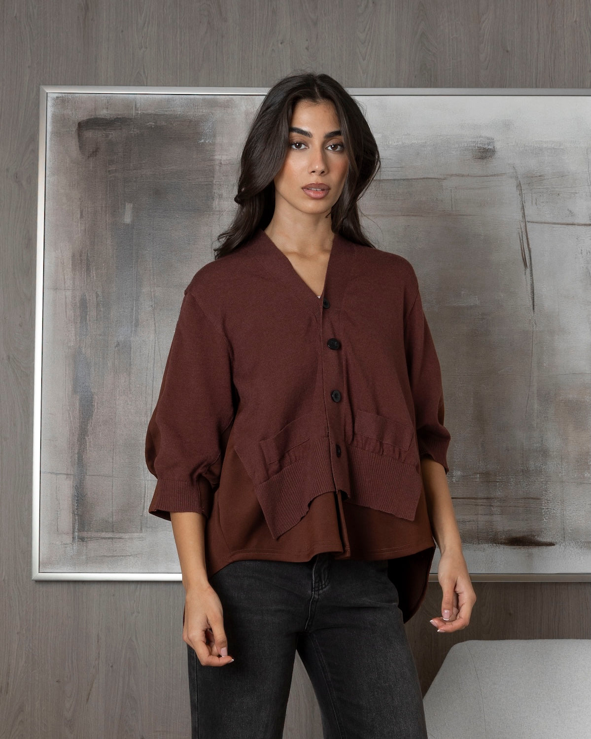 Maroon Knit X Cotton Top