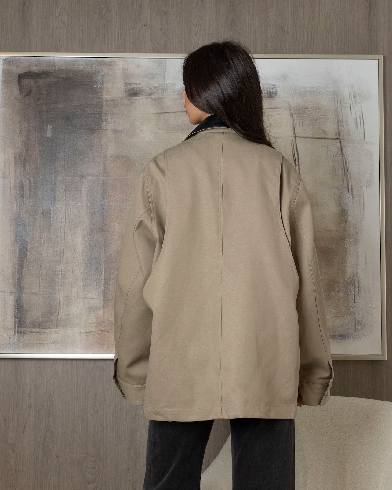 Beige Jacket with Leather Collar