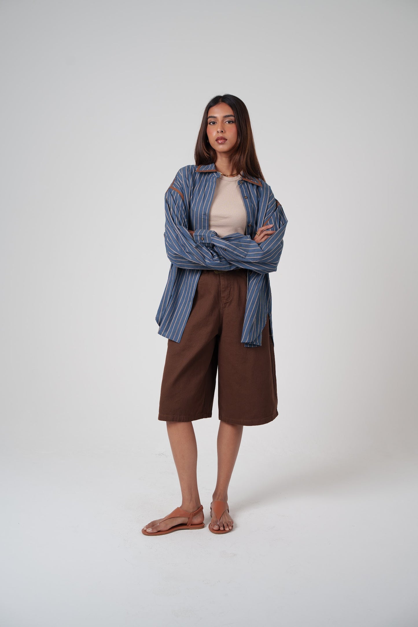 Brown & Navy Striped Collar Shirt