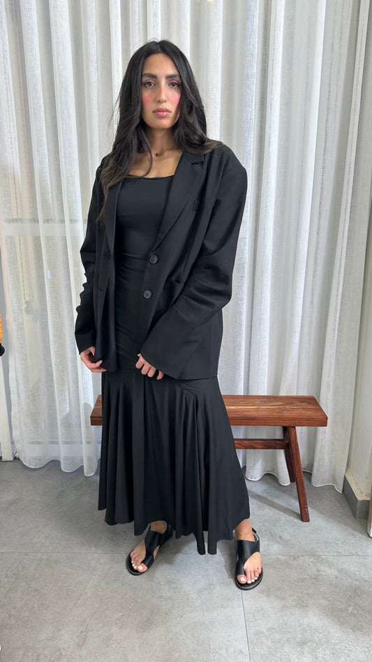 Black Blazer with Pleated Sleeve