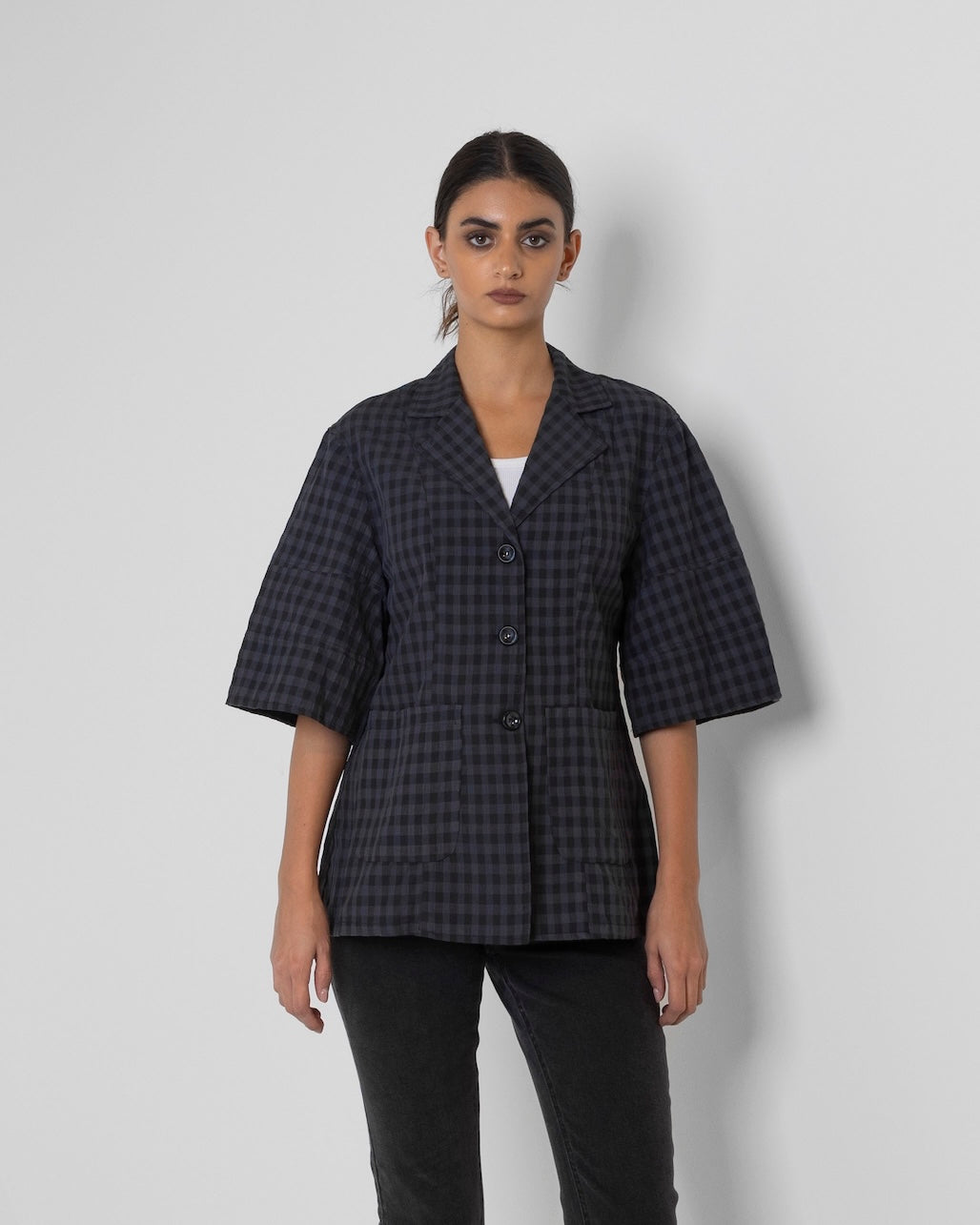 Plaid Short Sleeve Blazer