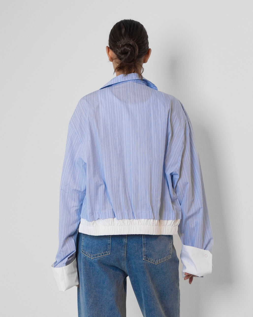 Cropped Bomber-like Striped Blue Shirt