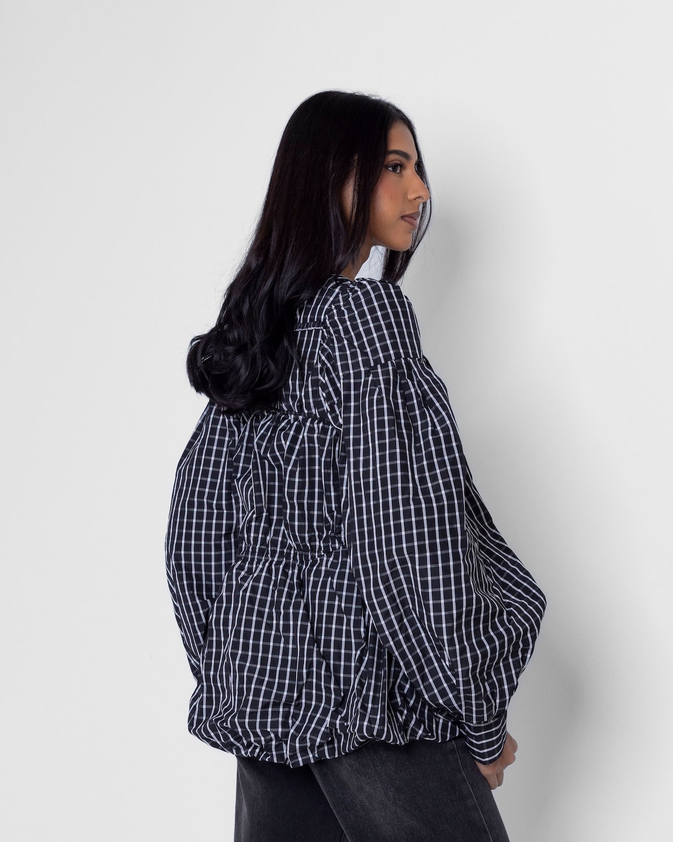 Checked Puff Blouse