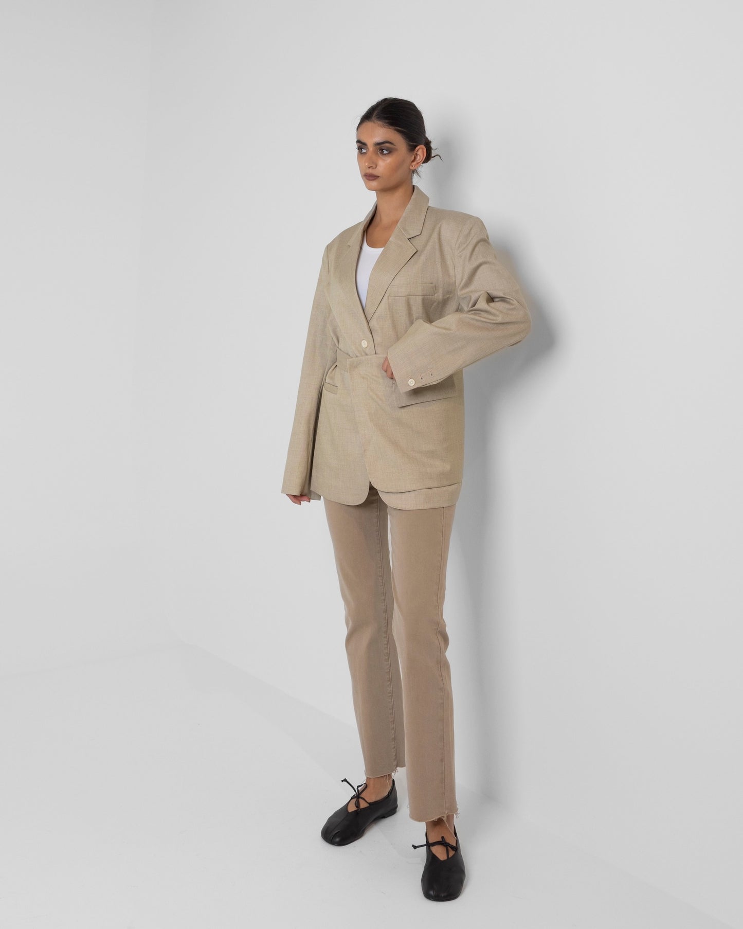 Beige Blazer with Skirt Belt