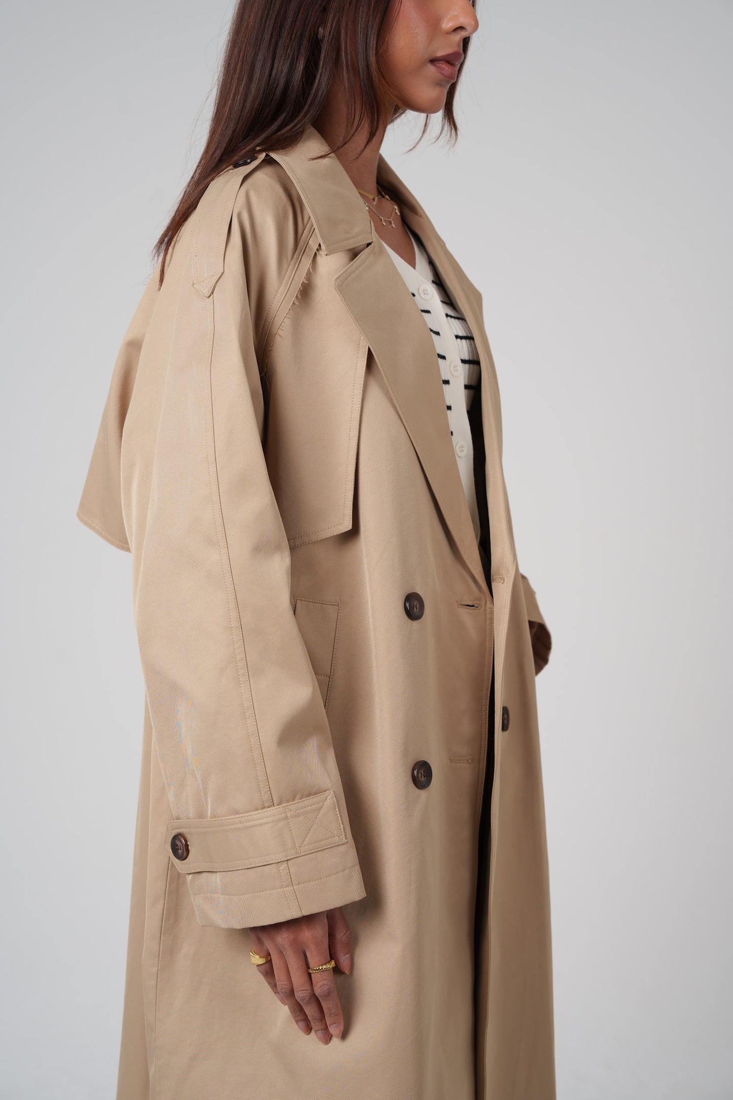 Beige Double Breasted Summer Trench
