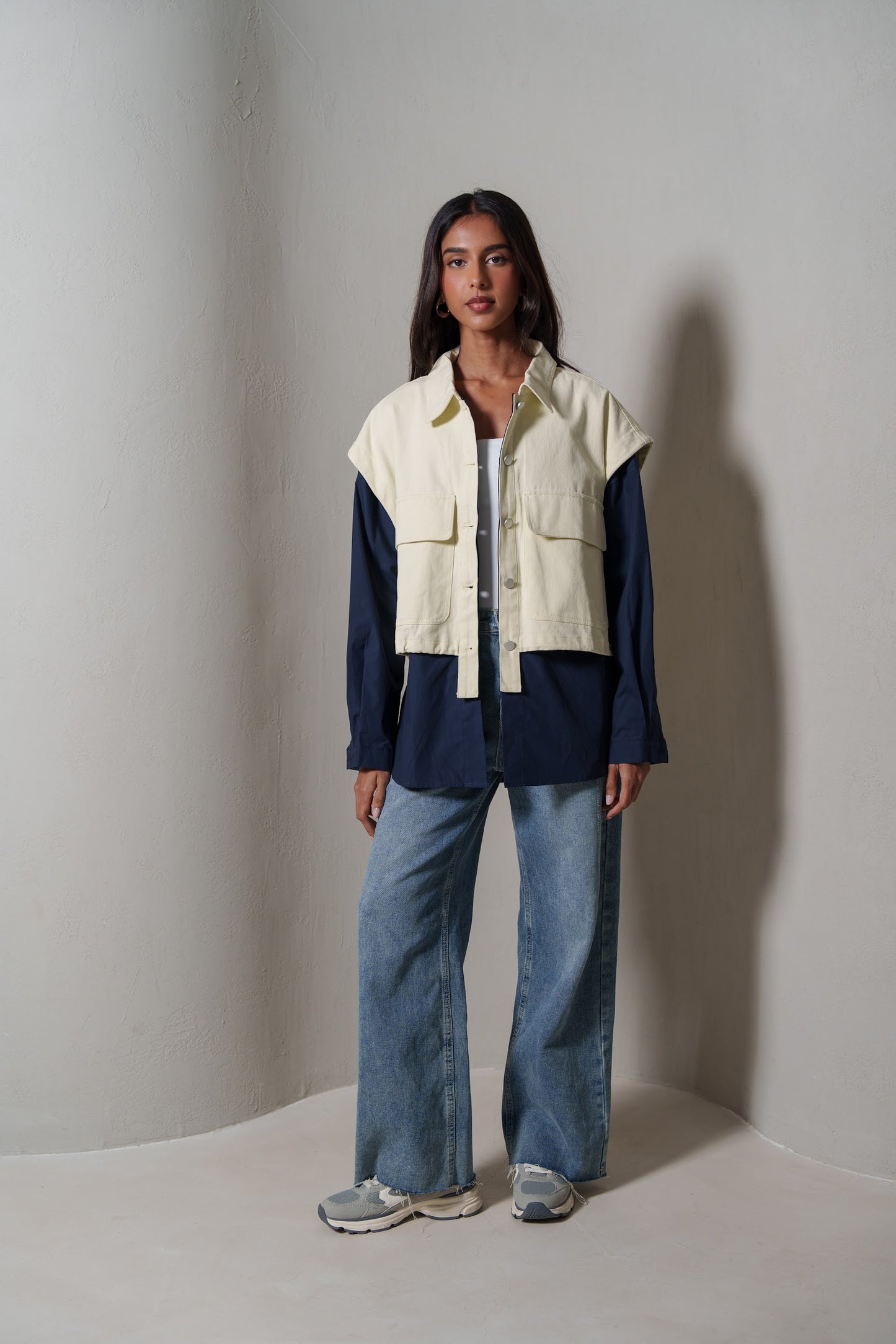 Navy & Pastel Yellow Colorblock Utility Jacket