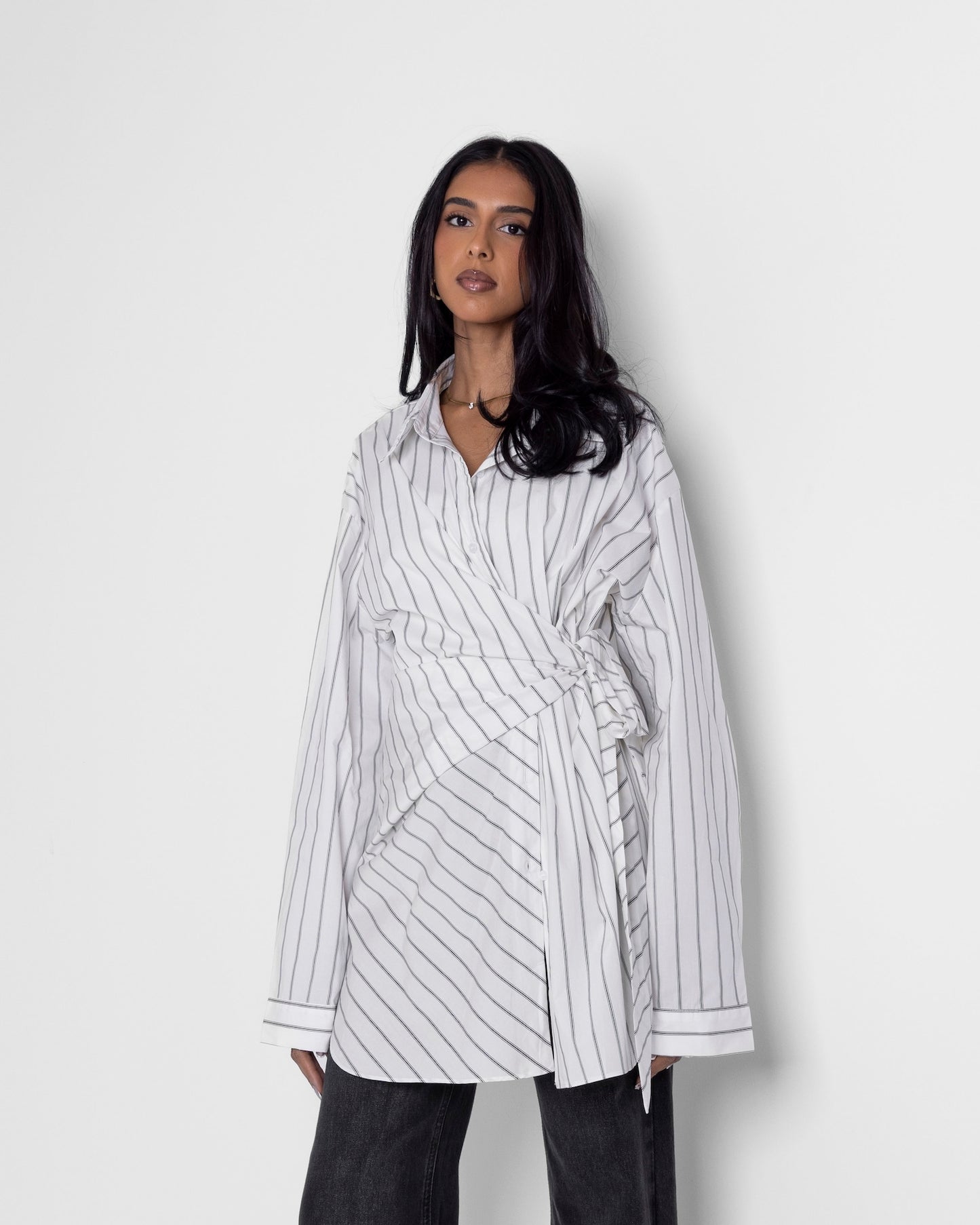 Asymmetrical Striped Collared Top