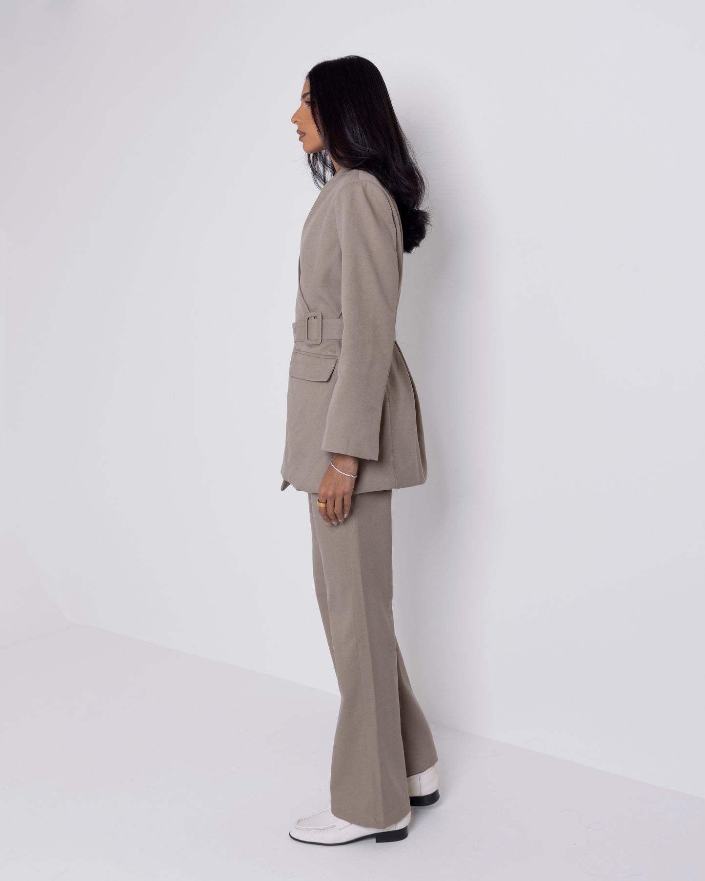 Taupe Belted Suit