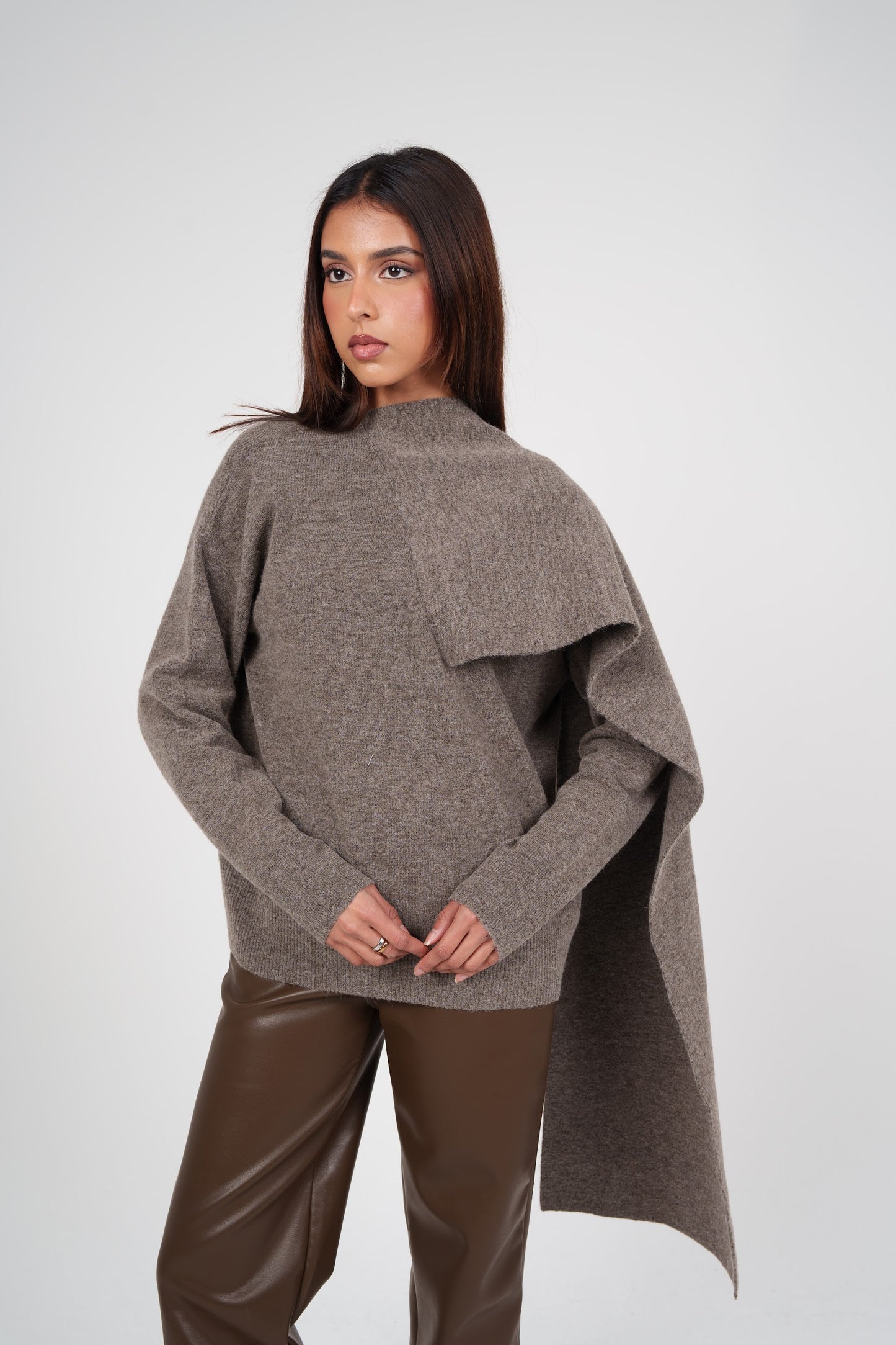 Knit Top with Attached Scarf