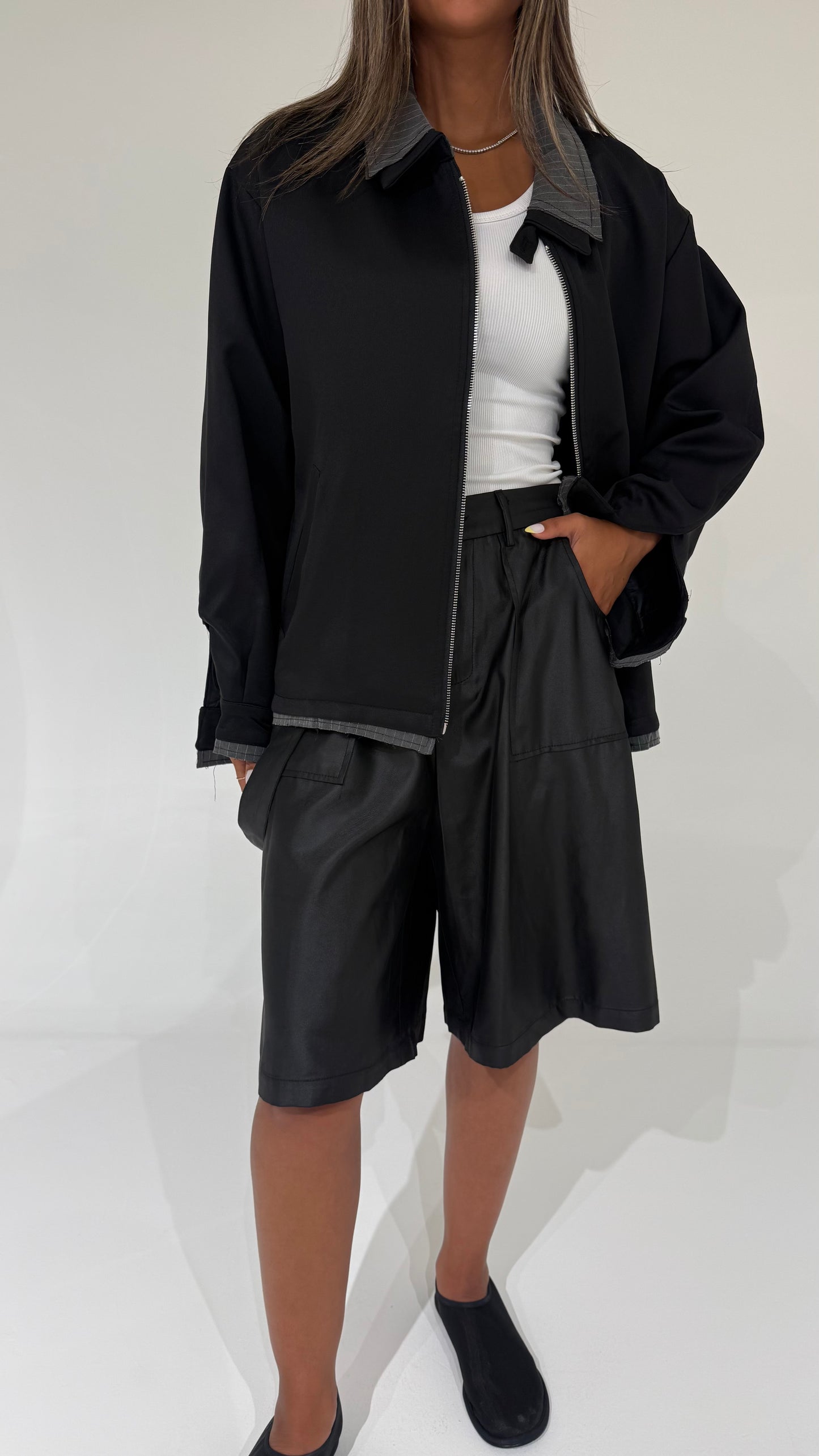 Black Jacket with Grey Striped Collar