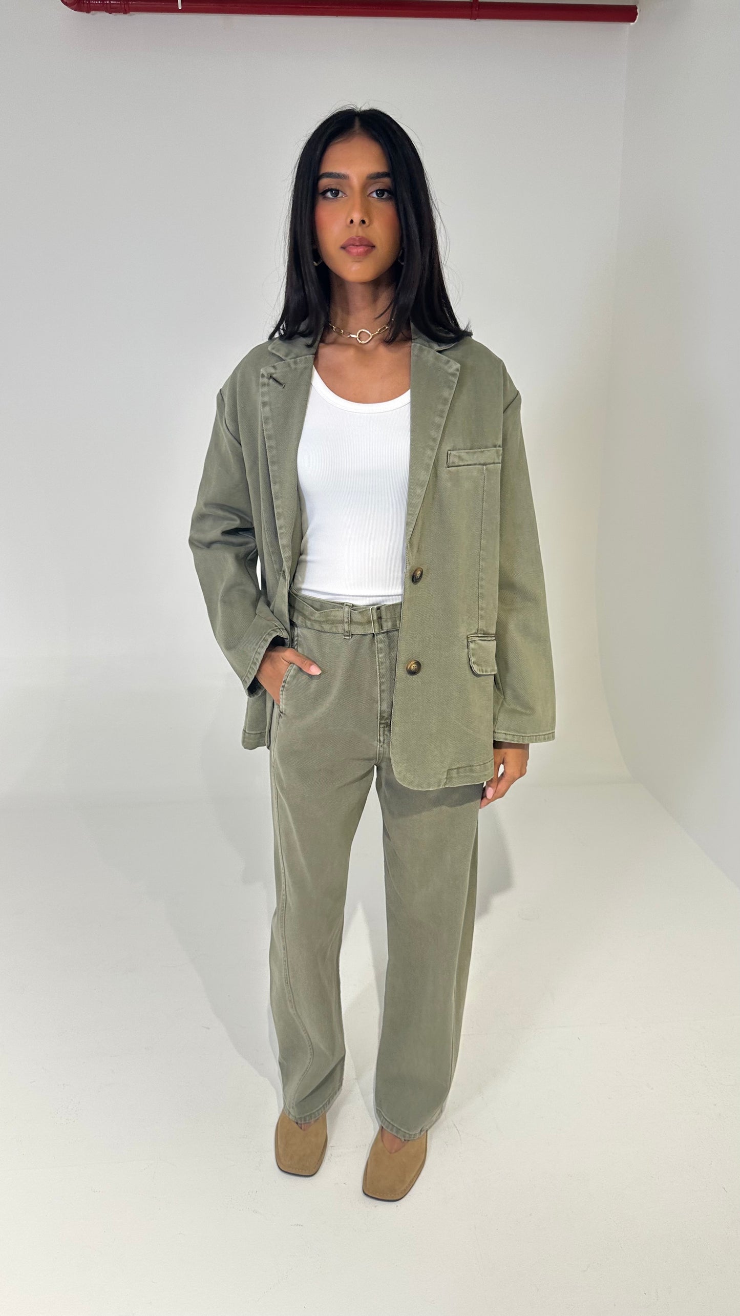 Olive Denim Blazer Set